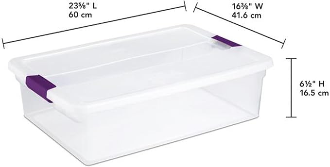 Sterilite 32 Qt ClearView Latch Storage Box, Stackable Bin with Latching Lid, Plastic Container to Organize Clothes Underbed, Clear Base, Lid, (Pack of 6)