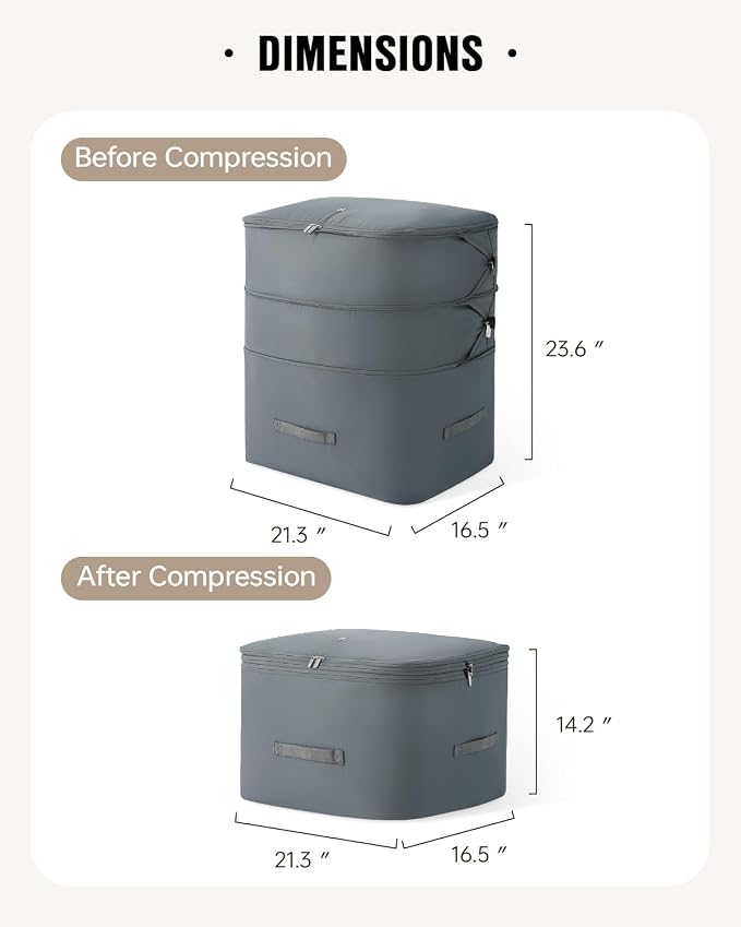 Eachy 3-Pack Comforter Storage Bag Blanket Storage Bags, 136L Compression Storage Bags for Blanket Comforter, Ultra Space Saving Self Compression Organizer