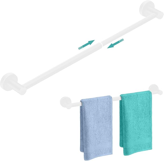 MGahyi Towel Racks for Bathroom-Adjustable Towel Holder(13.18inch-24inch) Sturdy and Rustproof Towel Bar Wall Mounted, Single Towel Bar Rod for Bathroom Accessories (White, 1Pack)