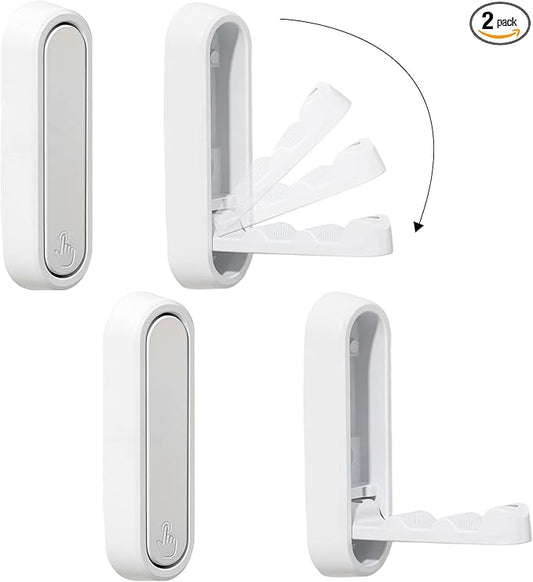 Folding Wall Hooks, 2 Pack, White, Zinc Alloy, Heavy Duty Coat Hooks | 90° Foldable Design, Wall Mounted, Zinc Alloy, Flip-Down Design, Includes Screws And Anchors, For Bedroom, Entryway, Closet