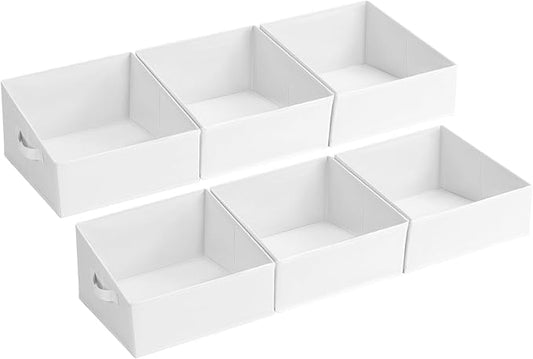 DIMJ Closet Storage Bins 6 Pack - Fabric Trapezoid Organizer Bin, Foldable Storage Baskets for Shelves, Closet Shelf Organizer, Clothing Storage Box for Toys, Books, Towel, Clothes, White