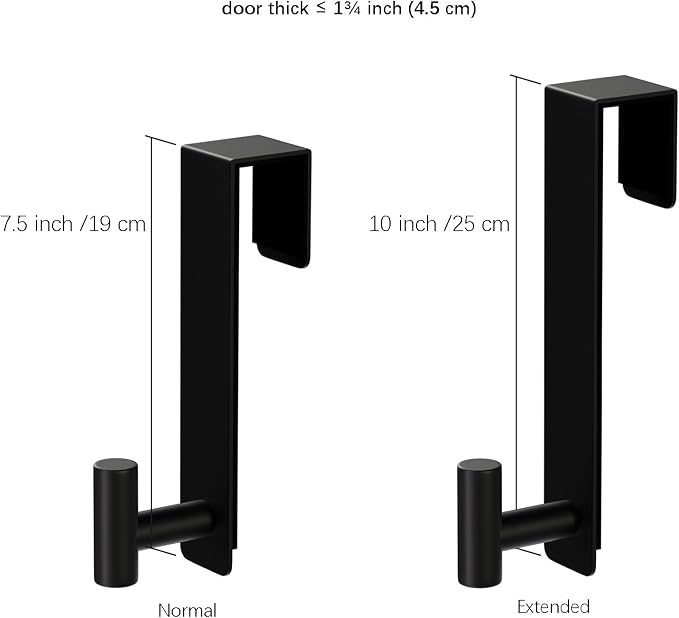 WUIVIUT Extended Over Door Hooks, Heavy-Duty Stainless Steel No-Drill Coat & Towel Hanger (T Shape 2 Pack, Fits 1-3/4'' Thick)