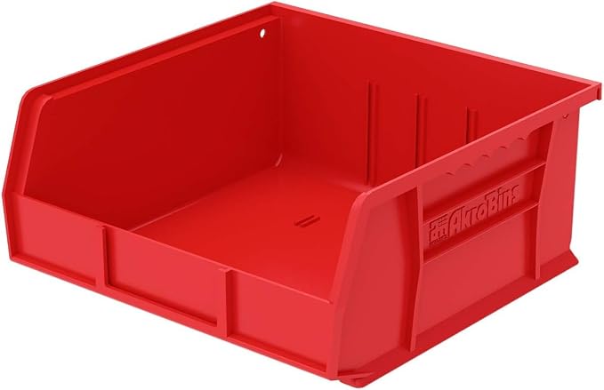 Akro-Mils 30235 AkroBins Plastic Storage Bins, 11"x11"x5", Red, 6-Pack | Space-Saving Stackable Bins for Garage, Pantry, Craft Organization
