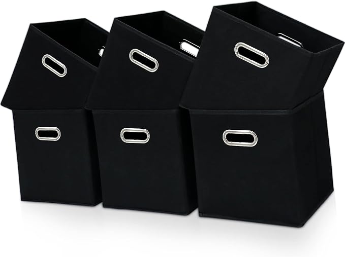 Black Fabric Cubby Storage Bins,13x13x13 Inches ,Cube Organizer Bin Foldable Storage Boxes with Dual Handles Fabric Organizer Box and collapsible Storage basket,Set of 6,Black