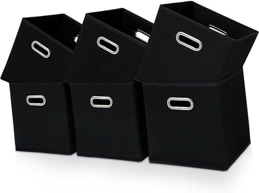 Black Fabric Cubby Storage Bins,13x13x13 Inches ,Cube Organizer Bin Foldable Storage Boxes with Dual Handles Fabric Organizer Box and collapsible Storage basket,Set of 6,Black