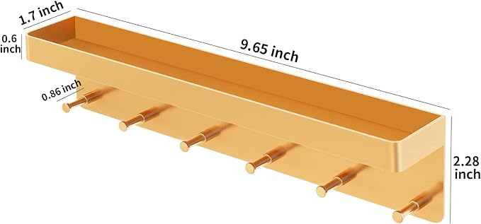 MKO Key Holder for Wall, Mail Organizer and Key Rack with Tray for Hallway, 6 Key Hooks Wall Mount Adhesive(Gold) | Metal Material, Key Rack with Shelf, Wall Mount, Mail Organizer Tray, Suitable for Entryway, Hallway, Living Room