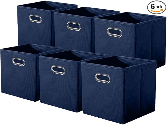 ShellKingdom Storage Bins, Foldable Fabric Storage Cubes with Metal Handle | Cloth Storage Organizer Drawer For Closet And Toys, 11 X 10.5 X 10.5 INCH, 6 Pack (Dark Blue)