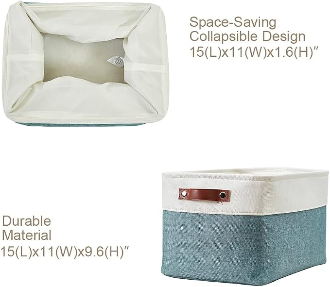 DECOMOMO Storage Bins, Large Fabric Storage Baskets for Shelves 4 Pack | 15 x 11 x 9.5 inches Decorative Linen Closet Organizers (Green & White)
