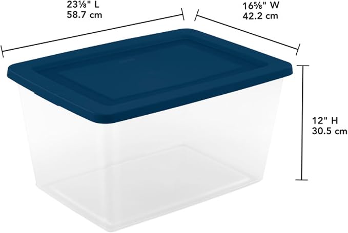 Sterilite 32 Pack Storage Boxes, Clear Plastic Stackable Containers, Lightweight Home Organizers with Snap Lids, 58 Quart, Marine Blue