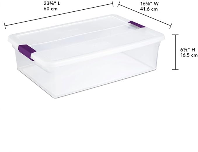 Sterilite ClearView Latch Boxes, Storage Bins with Lids, 32 Quart, 12-Pack | Clear Plastic Organizers with Color Accent Latches for Closet, Bedroom, Shelving Units, Dorm Room and Home Organization