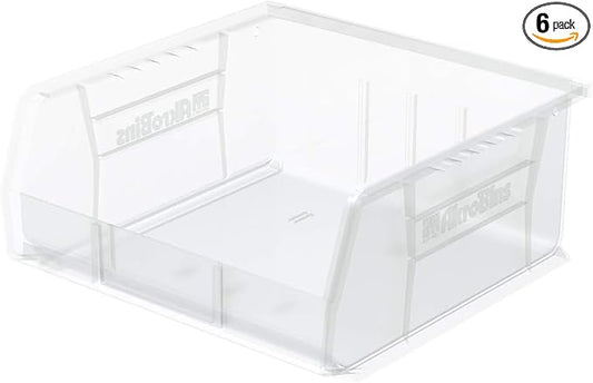 Akro-Mils 30235 AkroBins Plastic Storage Bins, 11"x11"x5", Clear, 6-Pack | Space-Saving Stackable Bins for Garage, Pantry, Craft Organization