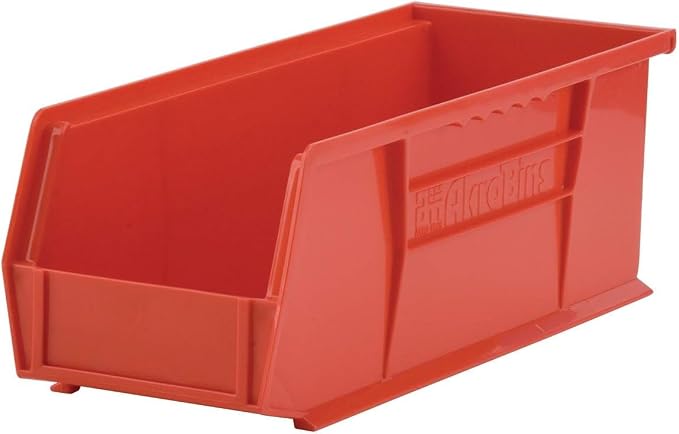 Akro-Mils 30234 AkroBins Plastic Storage Bins, 15"x5"x5", Red, 12-Pack | Space-Saving Stackable Bins for Garage, Pantry, Craft Organization