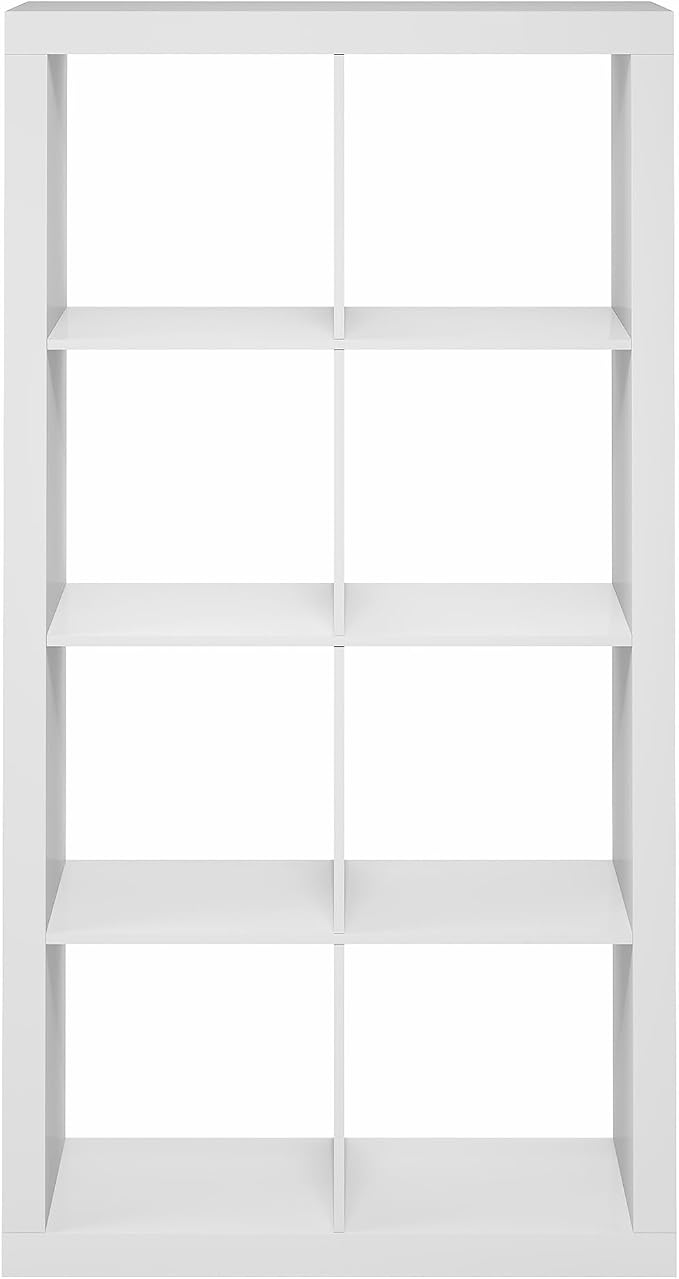 Furinno Cubicle Book Shelf, 8-Cube 2-Inch Super Thick Frame Bookshelf, Reversible Bookcase, Cube Storage Organizer with Open Back, 15.4 x 30.8 x 57.5, for Living Room, Bedroom, Home Office, White