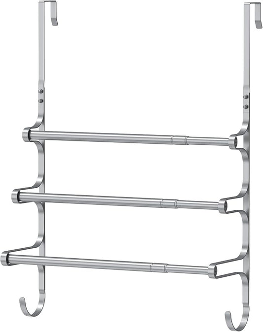 CANYAVE Over The Door Towel Rack, Over Door Towel Rack for Bathroom Door, Triple Towel Storage Holder with Hooks (Silver)