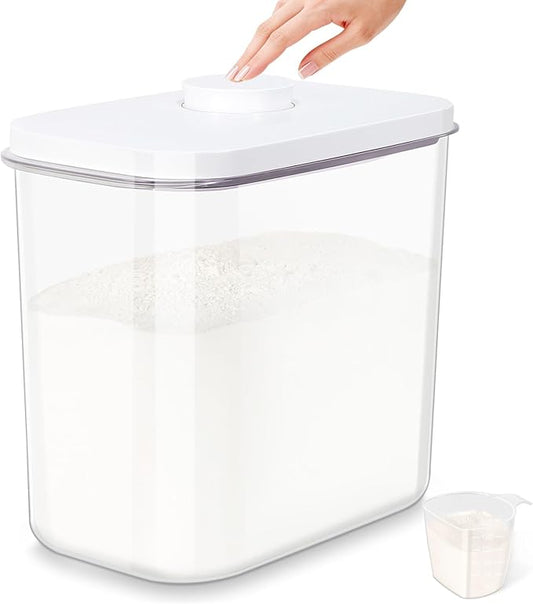 Airtight Rice Container 25 Lbs with Handle and Cup – 12.68Qt Large Flour Sugar Storage Container with Pop Up Seal & Hanging Lid Hooks, Clear Tall Food Storage Bin for Kitchen Pantry Organization