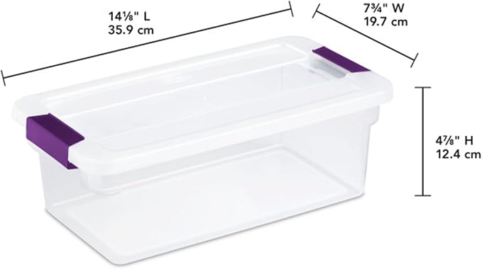 Sterilite 48-Pack ClearView Latch Box, Stackable Storage Organizer Bins for Home, 6 Quart | Clear Plastic Organizers with Color Accent Latches for Closet, Bedroom, Shelving Units, Dorm Room and Home Organization