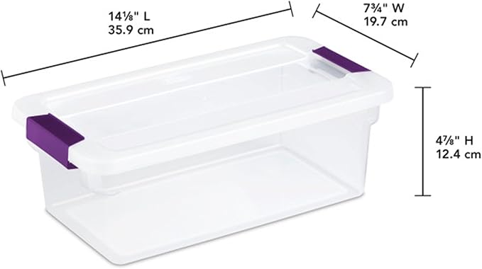 Sterilite 6 Qt ClearView Latch Storage Box Stackable Bin with Latching Lid, Plastic Container to Organize Shoes in Closet, Clear (24 Pack) | Clear Plastic Organizers with Color Accent Latches for Closet, Bedroom, Shelving Units, Dorm Room and Home Orga...