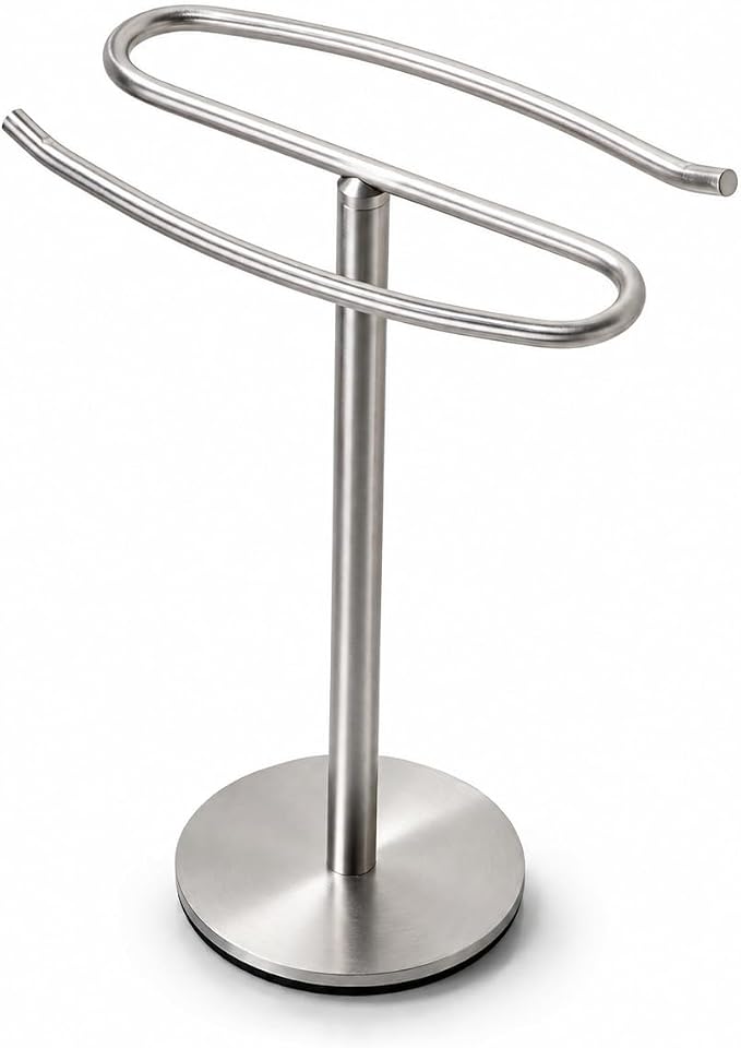 Brushed Nickel Hand Towel Holder Stand,13 Inch Free-Standing Towel Rack, SUS304 Stainless Steel Towel Bar Rack Stand, Tower Bar for Bathroom Kitchen Vanity Countertop…