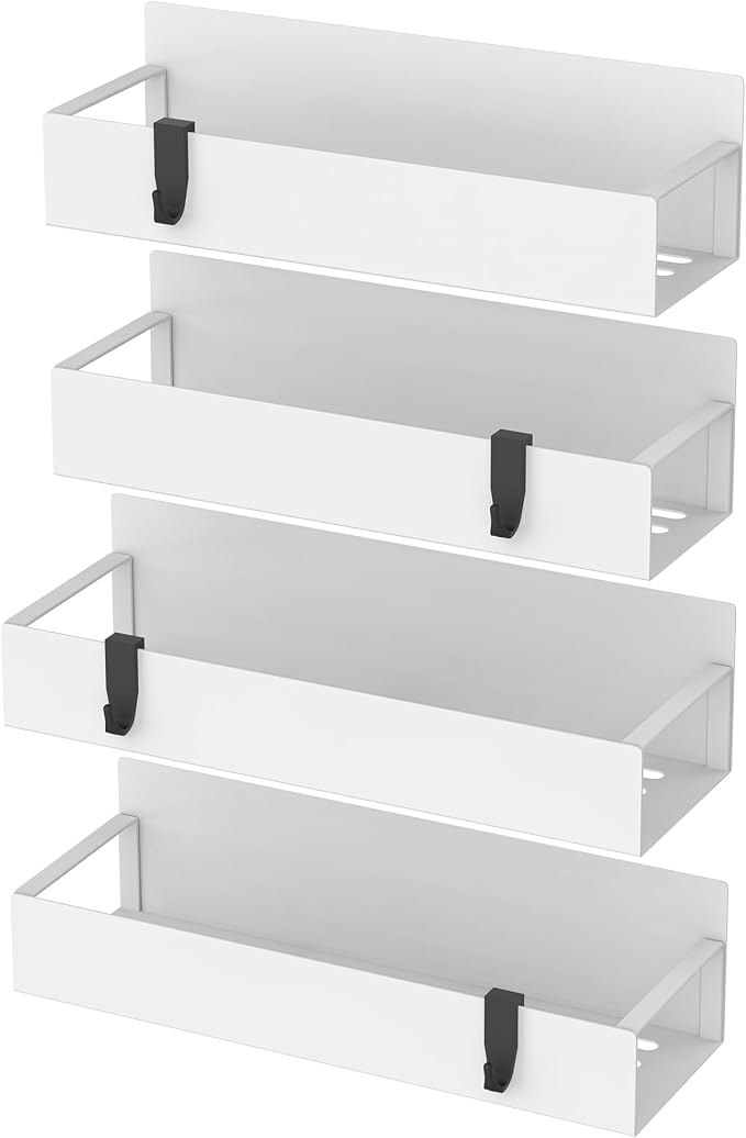 HuggieGems 4 Pack Magnetic Spice Storage Rack Organizer for Refrigerator and Oven, White Fridge Organizers and Storage