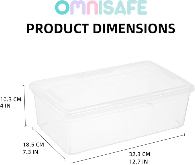 Stackable Plastic Storage Shoebox, BPA-Free Nestable Container with Latching Lid to Organize Shoes, See-Through Box for Home and Office, Multi-Purpose Storage Case, Clear Bins (6 Pack 6 Quart)