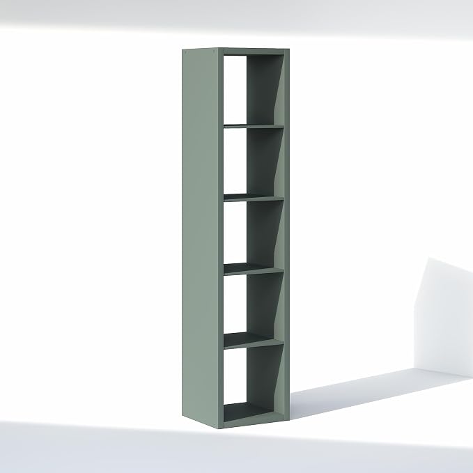 Furinno Cubic Extra Thick 5-Cube Closet Organizers and Storage, Sage Green | 14.6 x 16 x 72 in, Open Shelf Closet Storage, Closet Organizer, for Wardrobe, Bedroom, Living Room