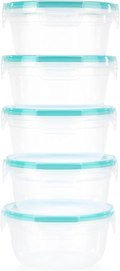 Snapware Plastic Total Solutions (5-Pack, 3.8 Cup) Food Storage Containers Set, Airtight & Leakproof Plastic Locking BPA-Free Lids, Freezer Dishwasher Microwave Safe