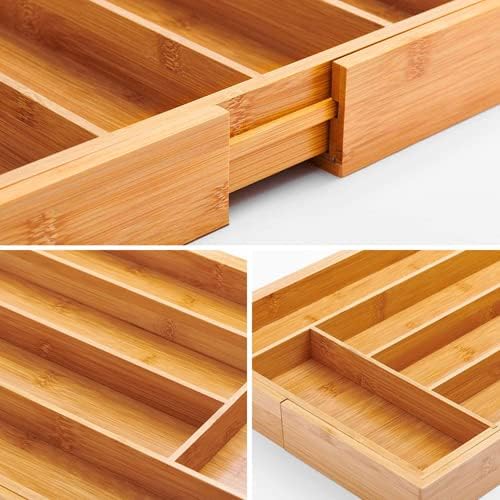 Utoplike Bamboo Cutlery Silverware Tray, Drawer Organizer Kitchen Utensils | Small Drawer Dividers for Flatware Tray Drawer Insert for knives, Gadgets and Garage Tools, Office Supplies, 5-7 Slots