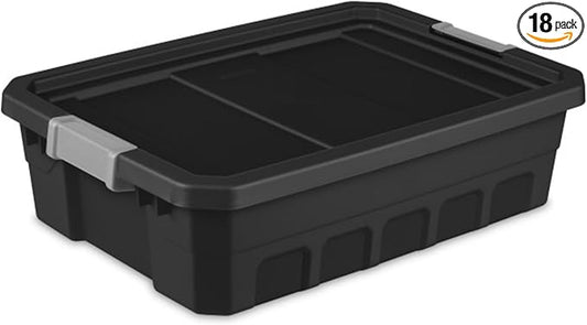 Sterilite 18-Pack Plastic Storage Bins with Lids, Stackable Containers, 10 Gallon, Black