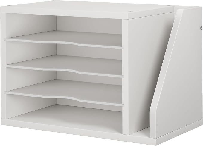 Creso hom Mail Sorter, File Organizer Desktop, Wood Desk Organizer with 3 Adjustable Shelves, Mail Holder for Office, Home, Letter Sorter File Holders for Envelopes, Mail Supplies Magazines, White | Mail Sorter, File Organizer Desktop, Mail Holder for ...