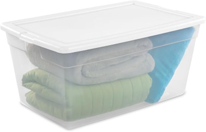 Sterilite Storage Box, Stackable Clear Plastic Bins, 90 Quart, 8-Pack | Heavy-Duty Organizing Containers with Snap-On Lids for Closet, Bathroom, and Office