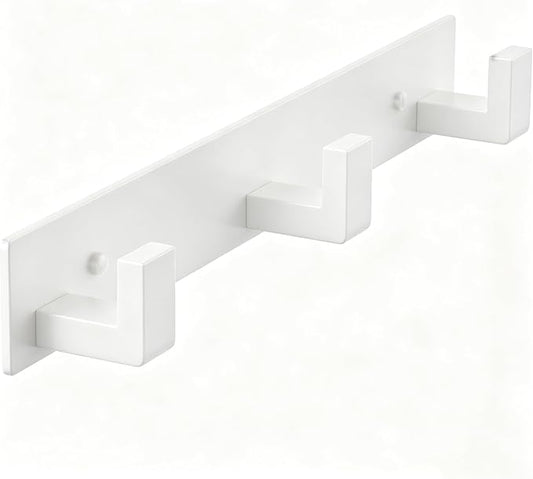 PMMASTO Stainless Steel Coat Rack Wall Mounted, Heavy Duty Metal Hook Rail for Hanging Coats Hats Towels Robes Bags, Modern Wall Hooks Organizer (White, 3 "L Hooks, 1 Pack)
