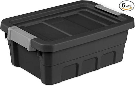 Sterilite Stacker Tote, Plastic Storage Bins with Lids, 4 Gallon, 6-Pack | Rugged Stackable Organizer Bin Containers with Latching Lids for Bed, Garage, Office, Kitchen, Closet & Classroom