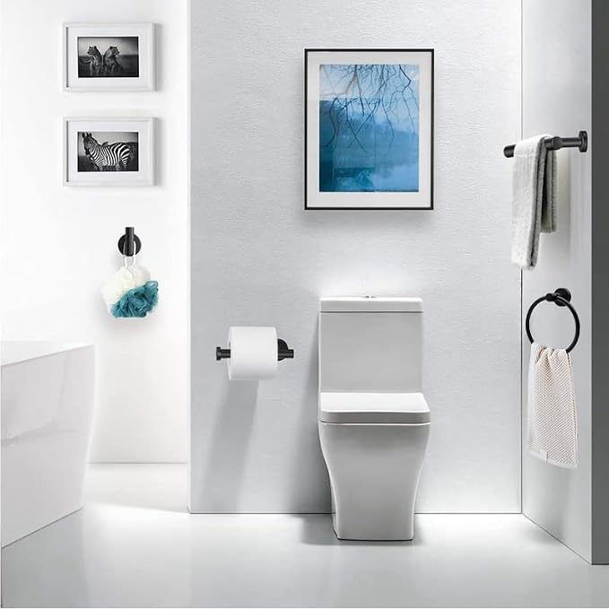 10pcs Matte Black Bathroom Hardware Set | Including 16" Hand Towel Bars, Toilet Paper Holders, Towel Rings, Towel Hooks