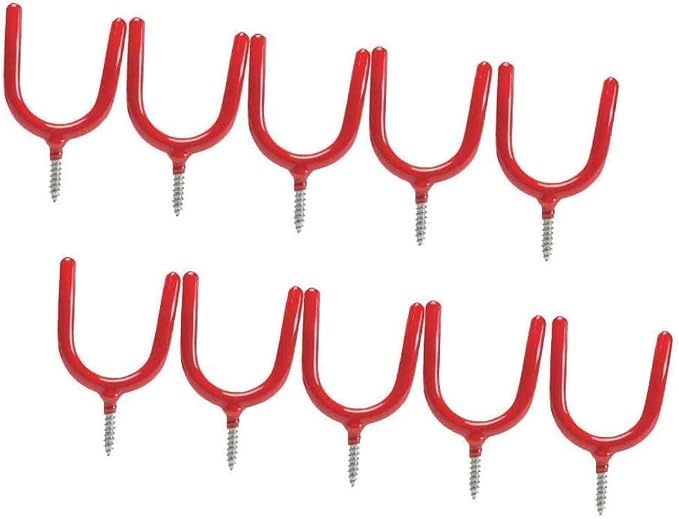 10 Pack Screw-in U Utility Hooks,Red Vinyl Coated Steel Wall Mount Garage Storage Hanger for Shed Yard,Heavy Duty Tool Hangers for Broom,Rake,Mop,Shovel,Garden Tools,Workshop Organizer System Hooks