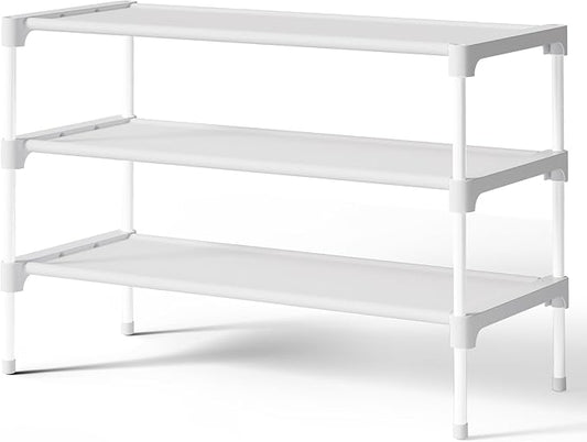 Kitsure Shoe Rack - Non-Woven Shoe Rack Shelf, Shoe Organizer for Closet, Entryway, Garage & Corridor, Stackable Shoe Shelves, 27.5" Wide - 3 Tier, White | Shoe Organizer for Closet, Entryway, Garage, Stackable Shoe Shelves, college dorm&apartment esse...