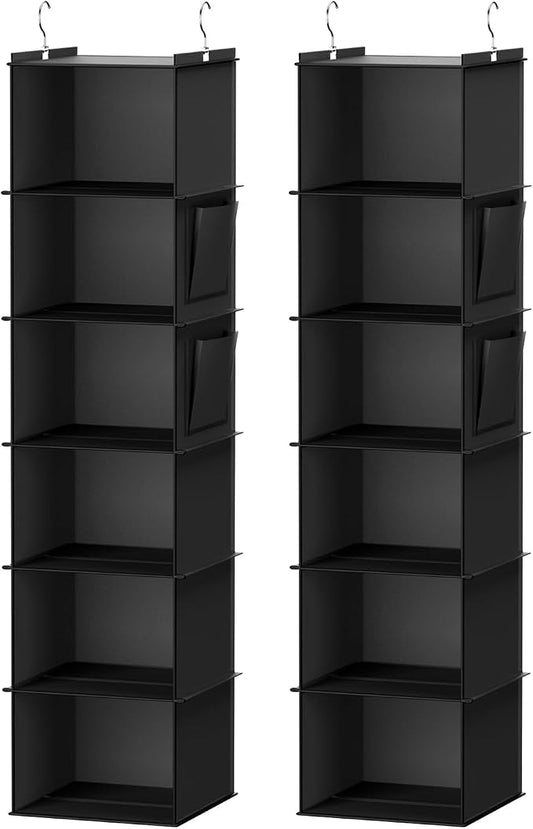 YOUDENOVA Hanging Closet Organizer, 6-Shelf Closet Hanging Storage Shelves, 2 Packs, Black