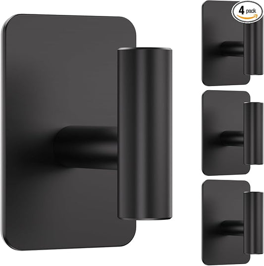 Heavy Duty Adhesive Hooks - 26lb Max, Sticky Wall Hooks Waterproof Stainless Steel for Hanging Towel, Coat, Robe, Towel Hooks Stick on Bathroom, Kitchen, Shower, Door (Black, 4 Pack)