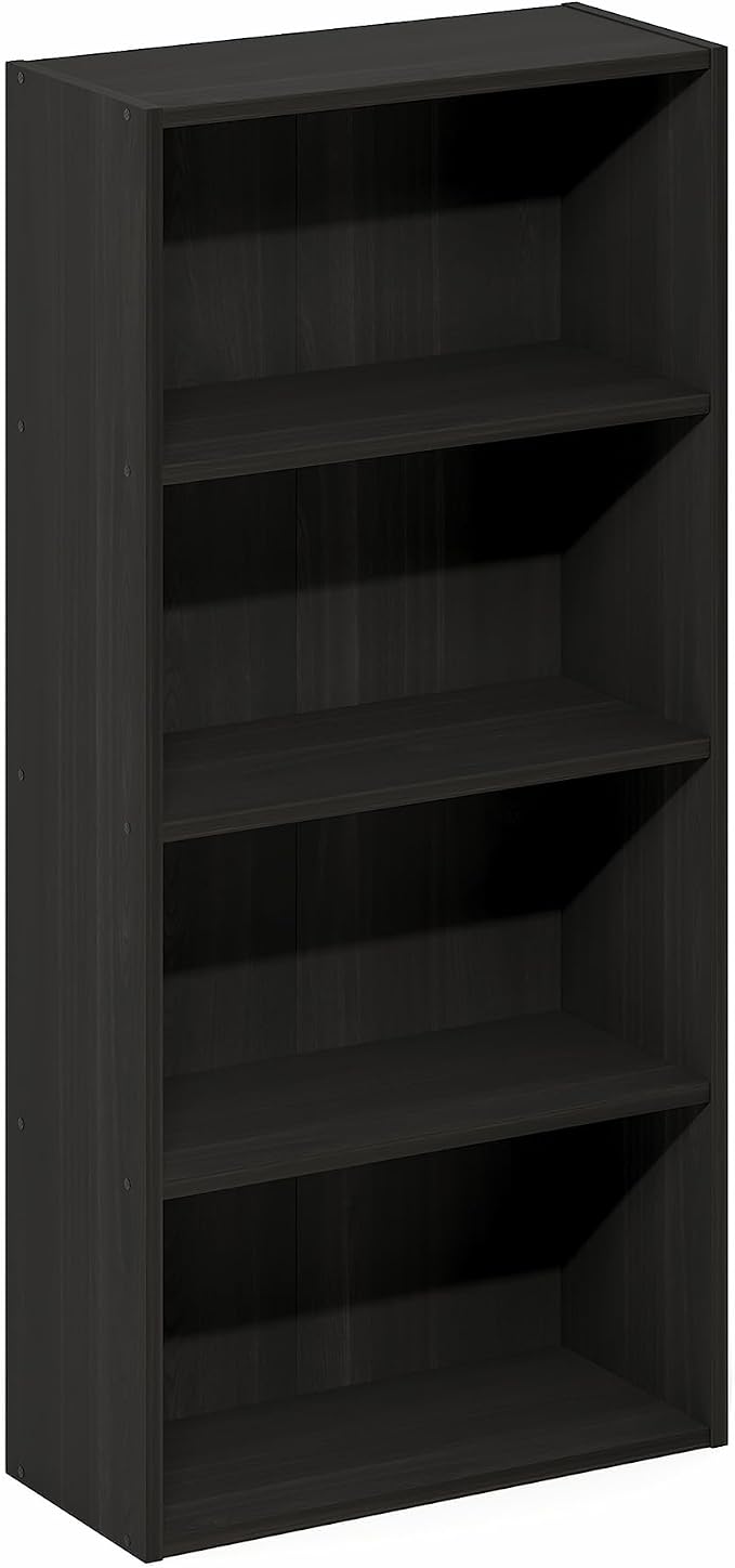 Furinno Basic Book Shelf, 4-Tier Bookcase with Open Shelf, Bookshelf, Cube Storage Organizer, 7 x 17 x 35, for Living Room, Bedroom, Home Office, Espresso