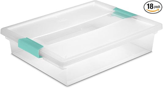 Sterilite Clip Box, Stackable Clear Plastic Bins- Large, 18-Pack | Storage Containers with Latching Lids for Writing, Arts or Crafts Supplies - Home, Office, Classroom & Workshop Organization
