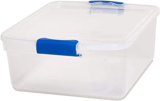 HOMZ Clear Plastic Storage Bins with Latching Lid, 15.5 Qt, Blue, 4 Pack | Stackable Container Set for Home, Office Shelves, Kitchen, Garage, and Bathroom Organization
