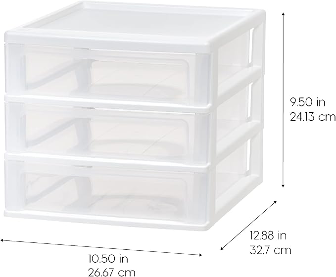 IRIS USA 3-Drawer Medium Stacking Desktop Organizer, White | Organize office supplies, stationery, makeup, craft materials and everyday essentials for neat desktop storage