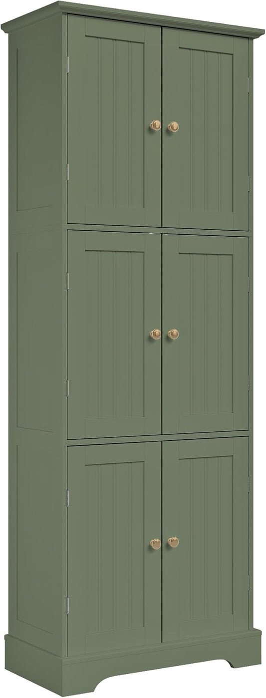 ChooChoo 63.2" Tall Bathroom Storage Cabinet with 6 Doors | Freestanding Floor Cabinet, Adjustable Shelves, Pantry Cabinet for Bathroom, Kitchen, Laundry Room, Green