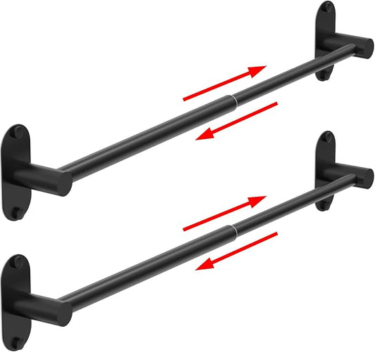 Towel Bar, Adjustable 14.4inch - 25.2inch Towel Rack, Self Adhesive Wall Mounted for Bathroom Kitchen Hand Towel Holder Cloths Hanger 304 Stainless Steel Organizer Single Bar (2, Matte Black)