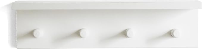 Entrance Coat Rack ，Coat Hooks, Wall-Mounted Wooden Hook Rack, Wall-Mounted Shelves are Very Suitable (White Color Finish—A-1)