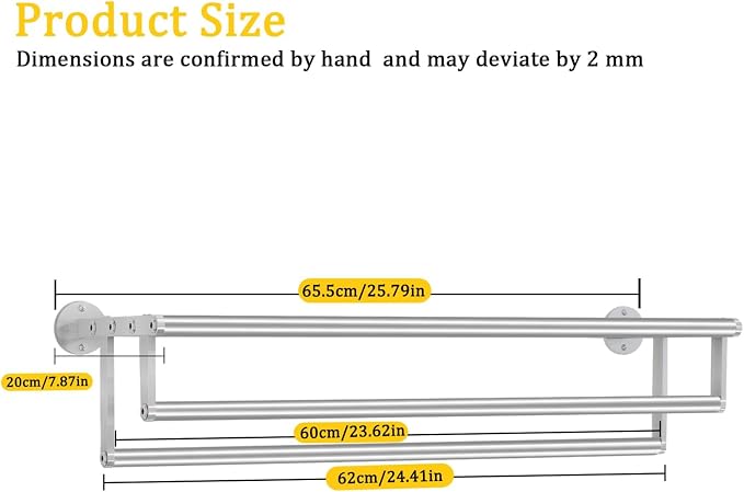 Double Towel Racks for Bathroom Towel Rack with Shelf, 24 Inch Double Towel Bars, Wall Mount Towel Holder for Bathroom Lavatory, Stainless Steel Towel Rod(Brushed Nickel)