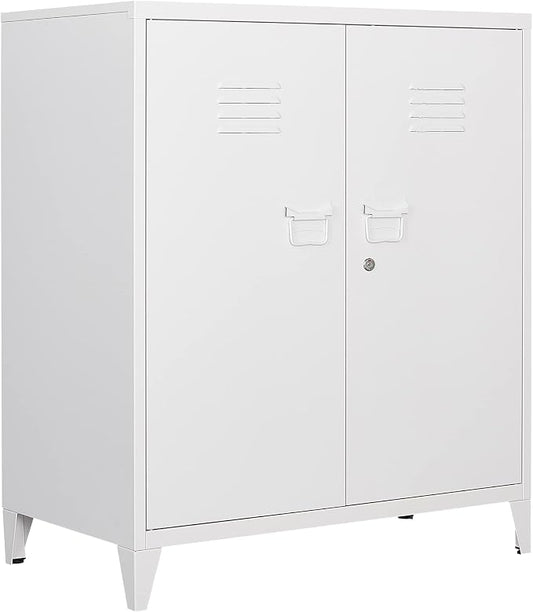 Metal Storage Cabinet with Lock, Locking Cabinets Office Storage Caninet with 2 Doors and Shelves, Lockable Steel Locker Floor Caninets Cupboard, Small Sideboard Buffet Cabnet for Home Office