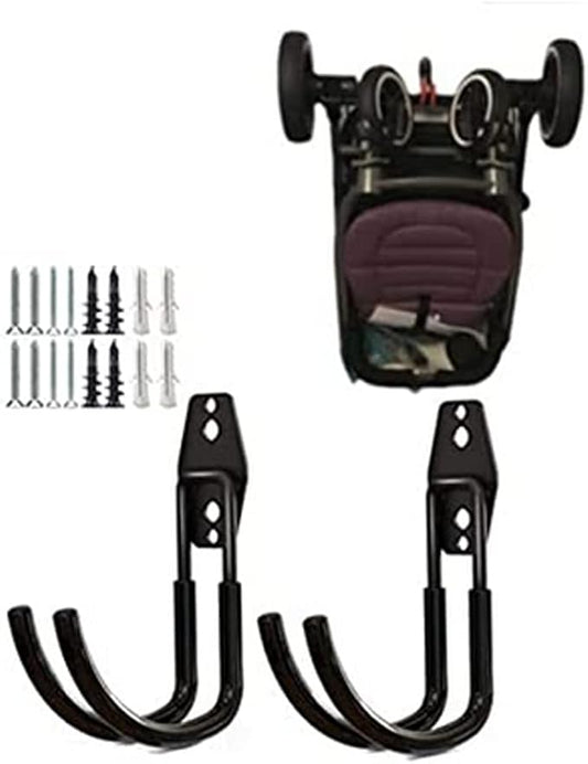 zoele Baby Stroller Hanger, 2 Pcs Black (Polyvinyl Chloride, Alloy Steel), Wall Mount, Heavy Duty Garage Tool Storage Organizer Utility Hooks, 77 lbs Weight Capacity, Stroller Holder