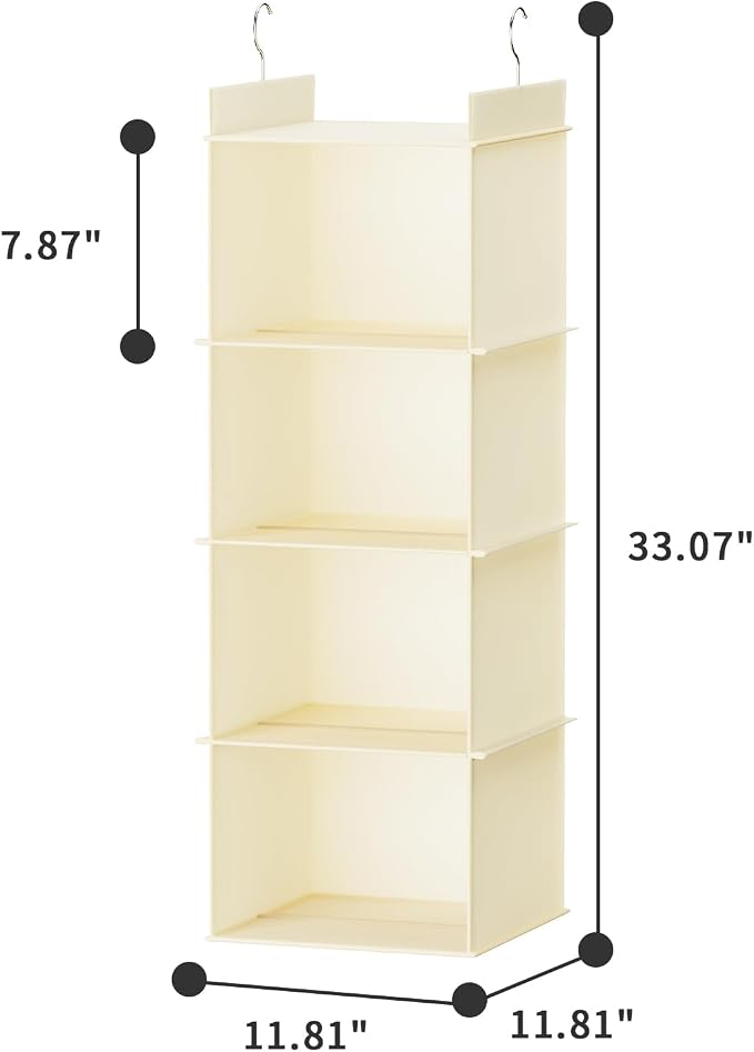 YOUDENOVA Hanging Closet Organizer, 4-Shelf Closet Hanging Shelves, Beige