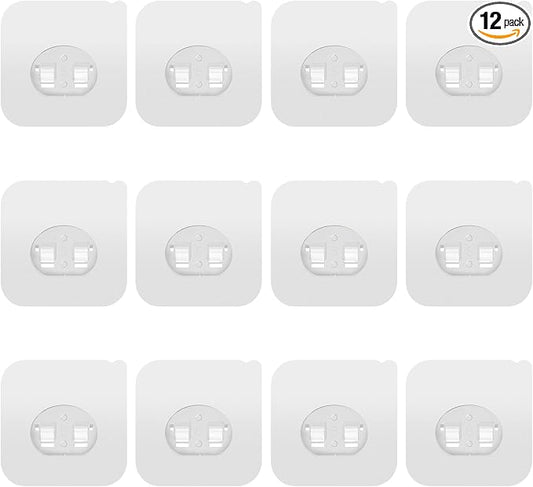 12 Pack Clear Plastic Shower Caddy Adhesive Hooks, Strong Adhesive, Waterproof, No Drilling, 12 Count, Modern Style, Suitable for Bathroom and Kitchen