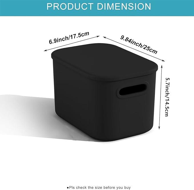 6 Pack Black Storage Bins with Lids for Shelves, Plastic Storage Containers with Lids for Organizing, Stackable Storage Boxes with Handle, Black Storage Bins for Classroom, Craft, Snacks